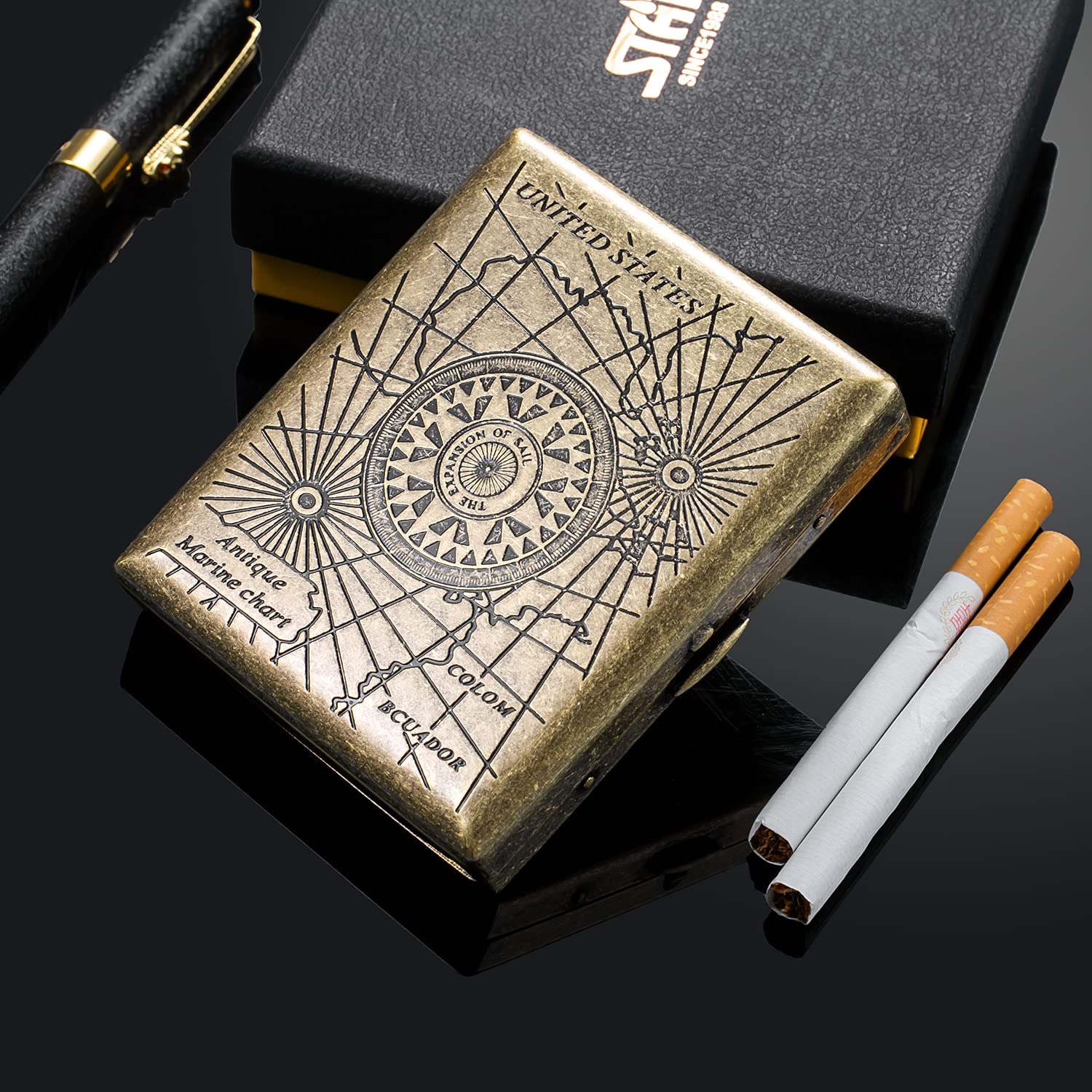 Retro Metal Cigarette Case for 20 Cigarettes Stainless Steel